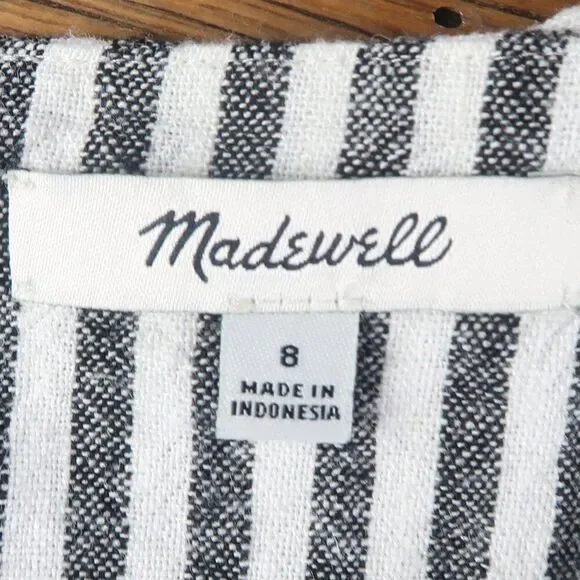MADEWELL BLACK & WHITE STRIPE SPAGHETTI STRAP SINGLE BUTTON CROP TOP SIZE 8 - Picture 3 of 5